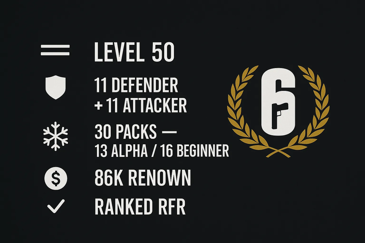 ✅Level 50 ❄️ 30+ Packs 💰 86K+ Renown ✅ Ranked Ready